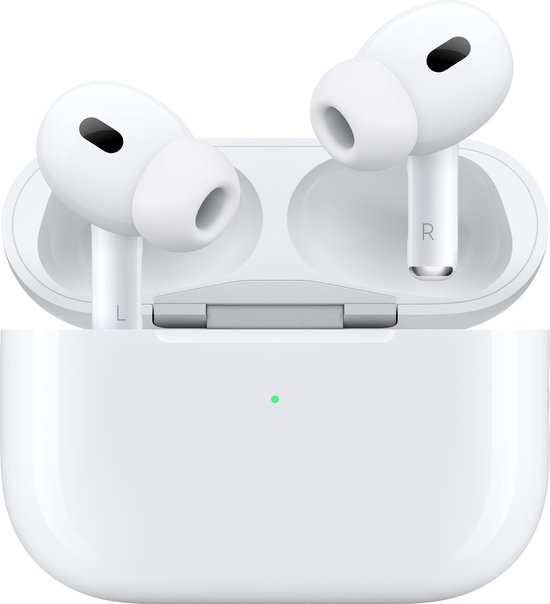 Apple AirPods Pro 2 USB-C oortjes close-up – adaptieve ANC iPhone integratie