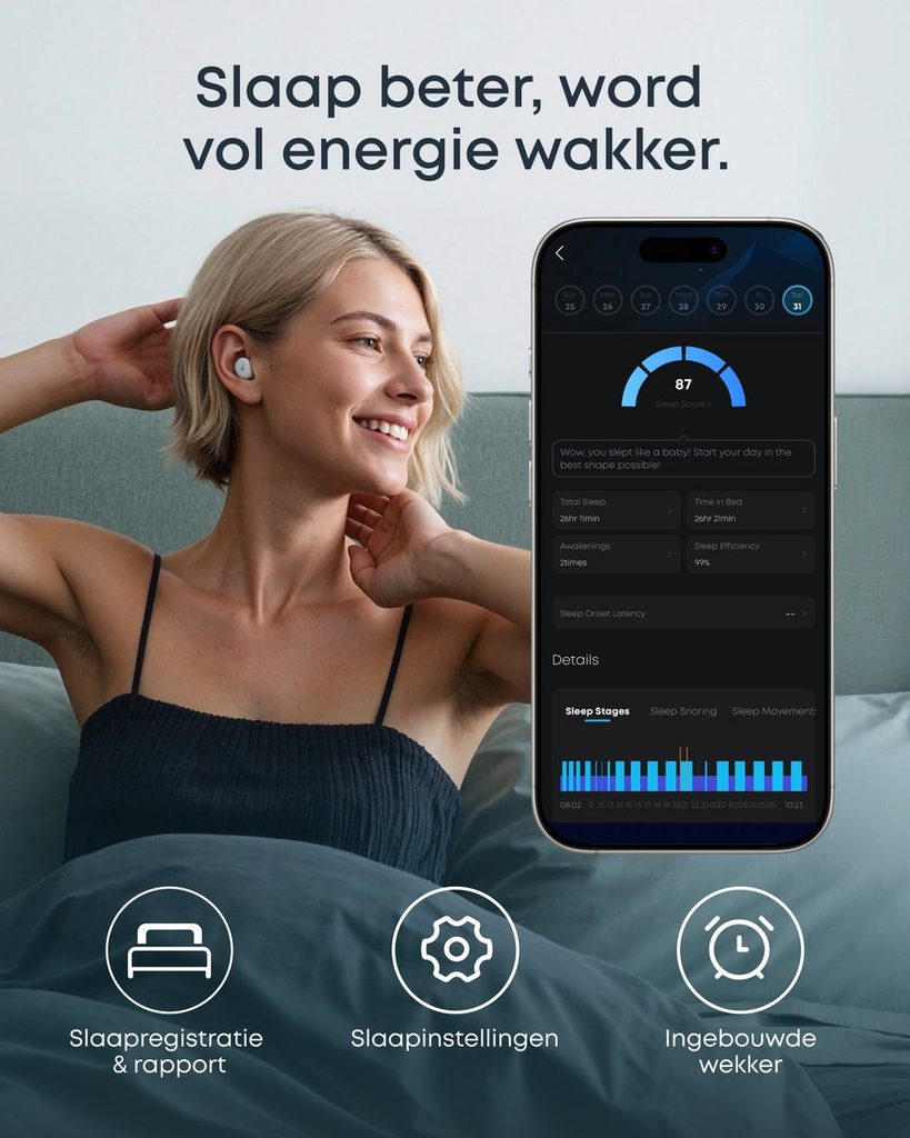 Soundcore Sleep A30 app met slaapregistratie en ingebouwde wekker