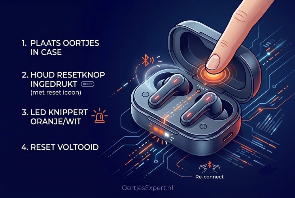Draadloze oortjes resetten in een laadcase om Bluetooth opnieuw te verbinden