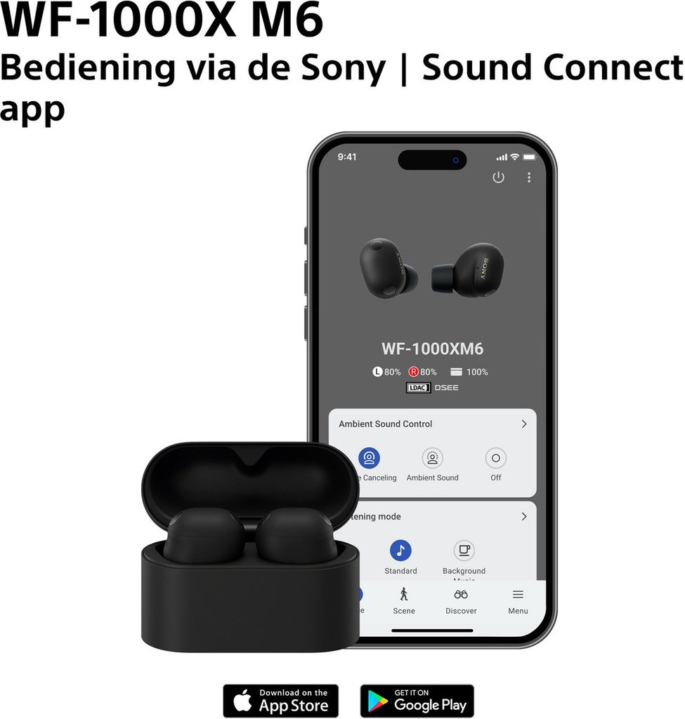 Sony WF-1000XM6 oordopjes met oplaadcase